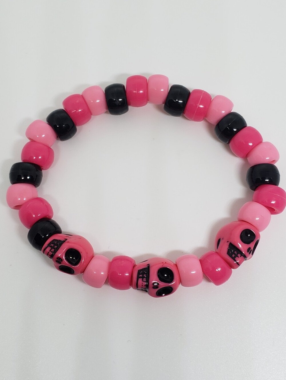 Handmade Pink Black Skull kandi bracelet